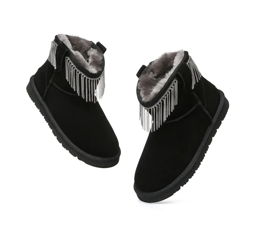 Rita Women Mini Boots Double Face Sheepskin Metal Tassel