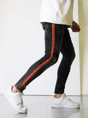 Side Stripe Black Ripped Denim