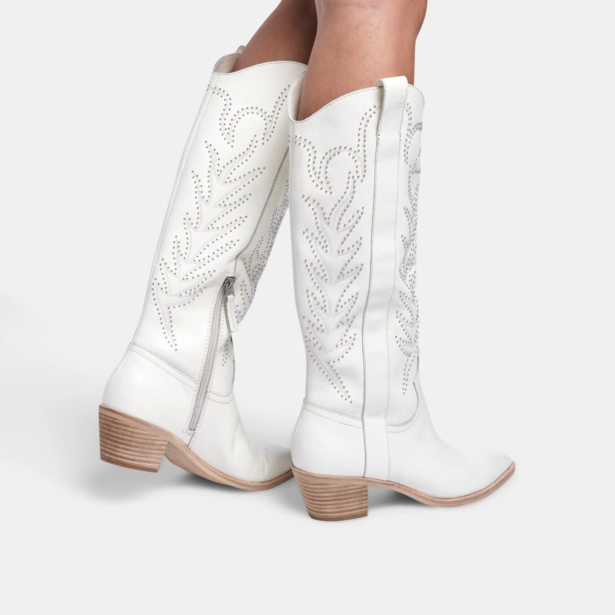 SOLEI STUD BOOTS OFF WHITE LEATHER - re:vita