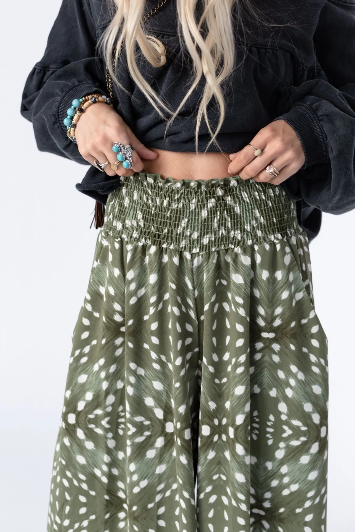 Sweet Surrender Wide Leg Printed Pants - Olive