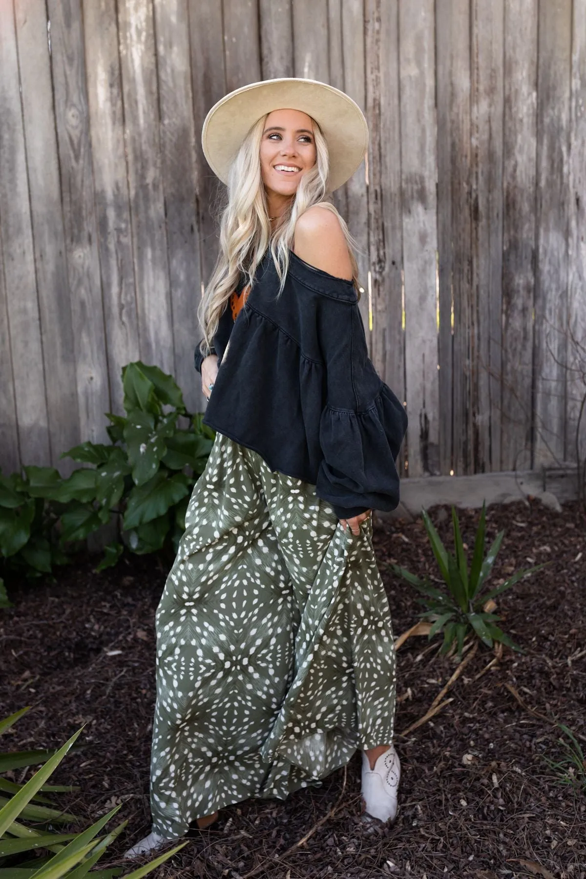 Sweet Surrender Wide Leg Printed Pants - Olive