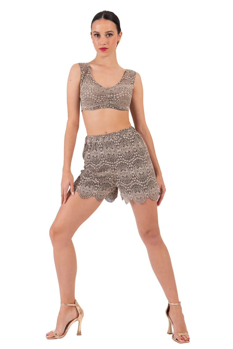 Taupe Lace Dance Shorts