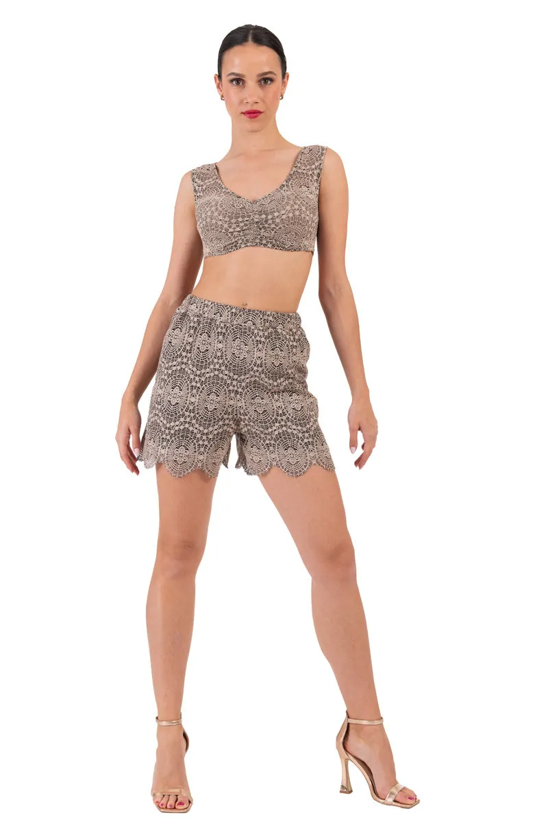 Taupe Lace Dance Shorts