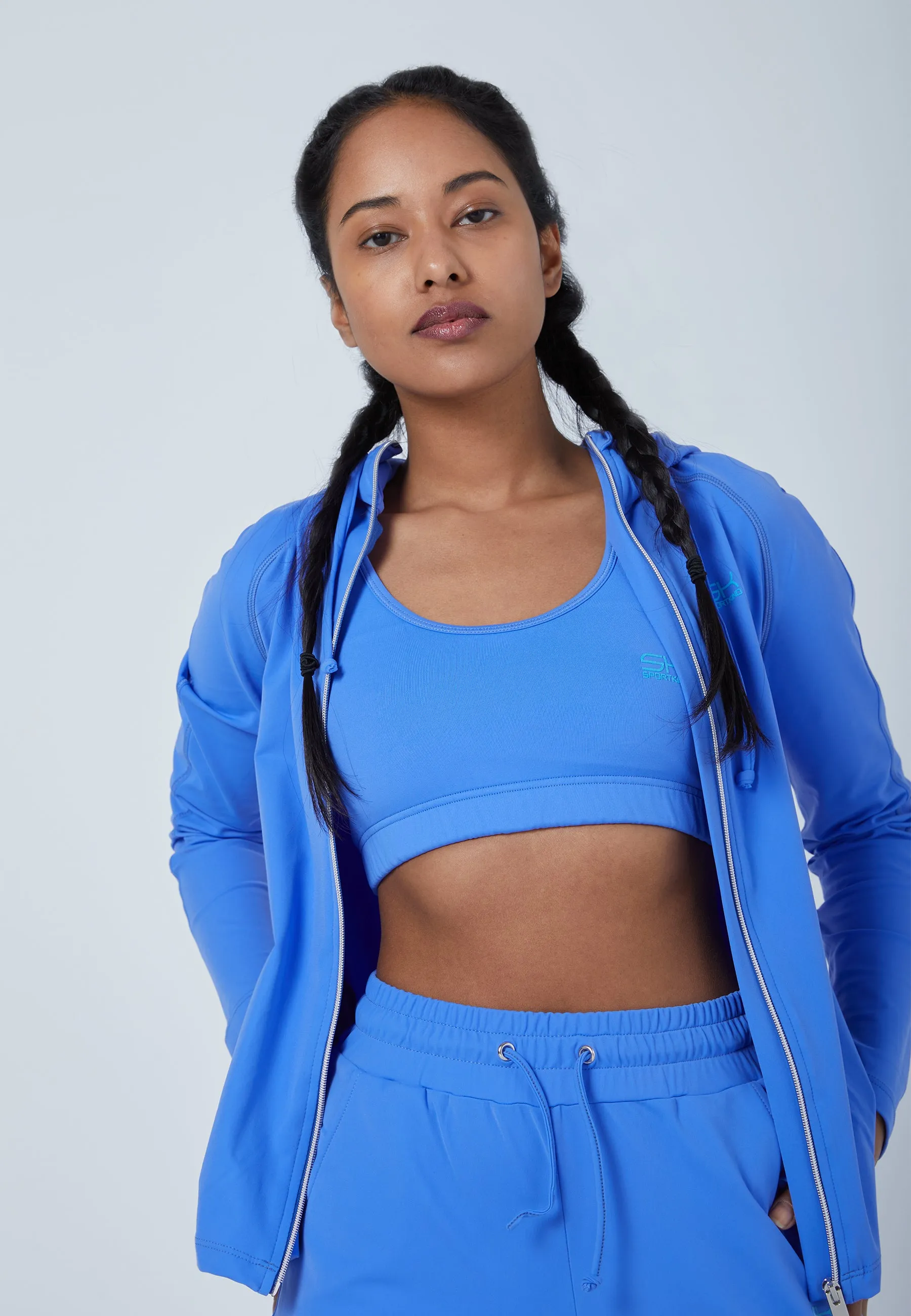 Tennis Hooded Jogger Tracksuit Top, cornflower blue