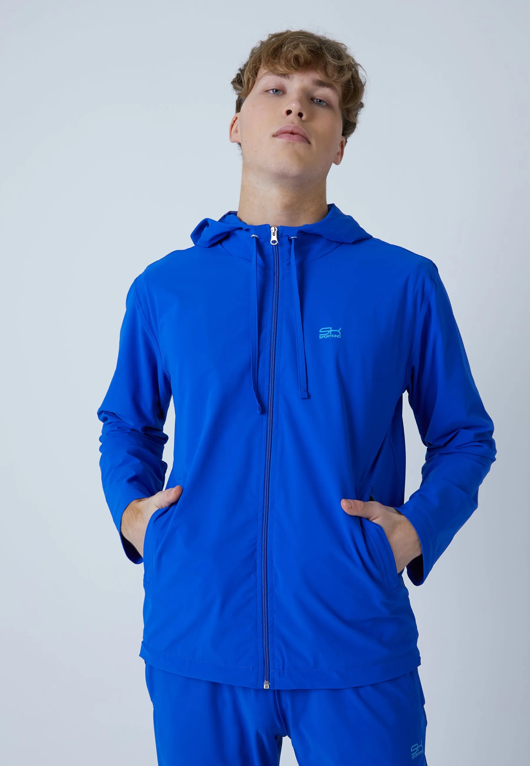 Tennis Woven Jacket with Hood, cobalt blue