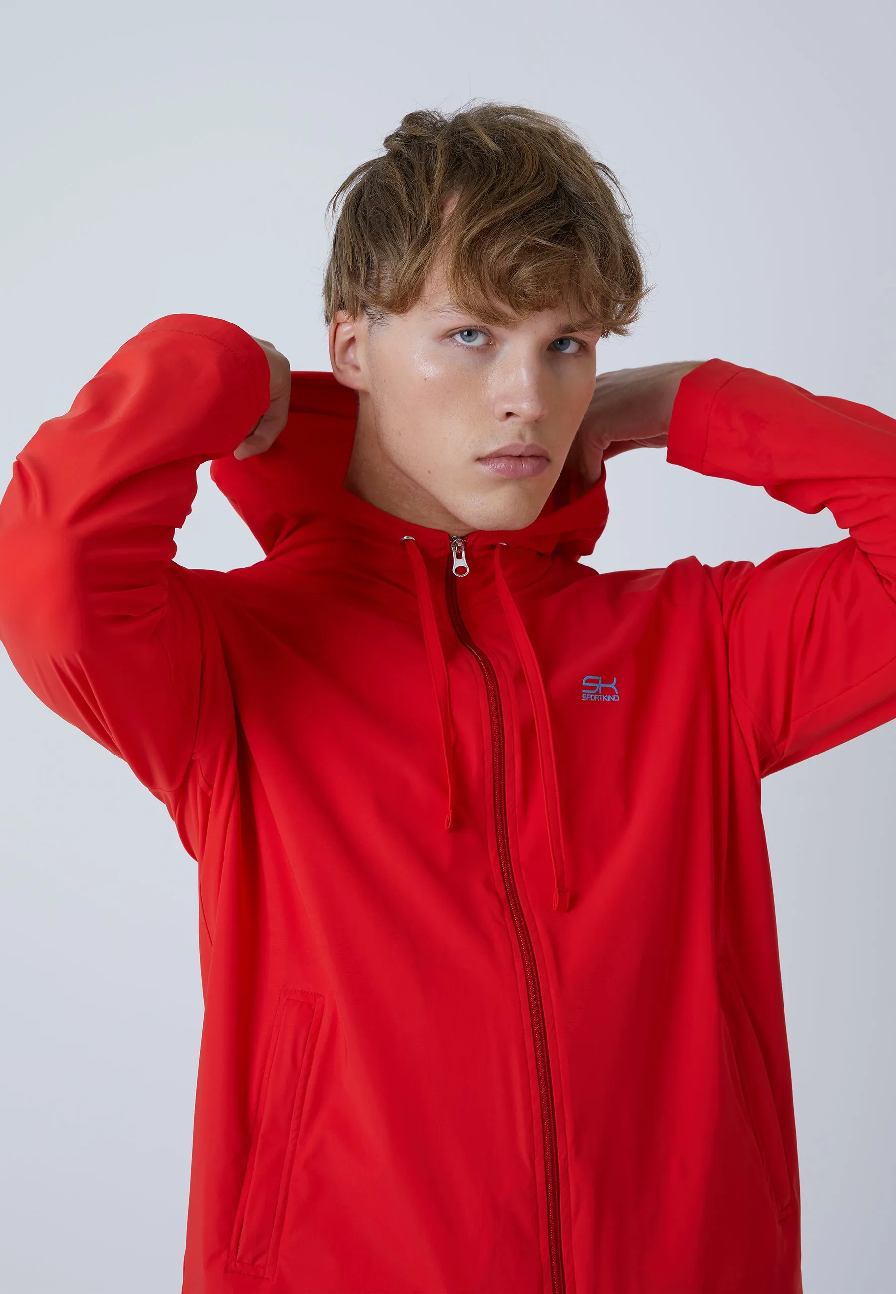 Tennis Woven Jacket with Hood, red