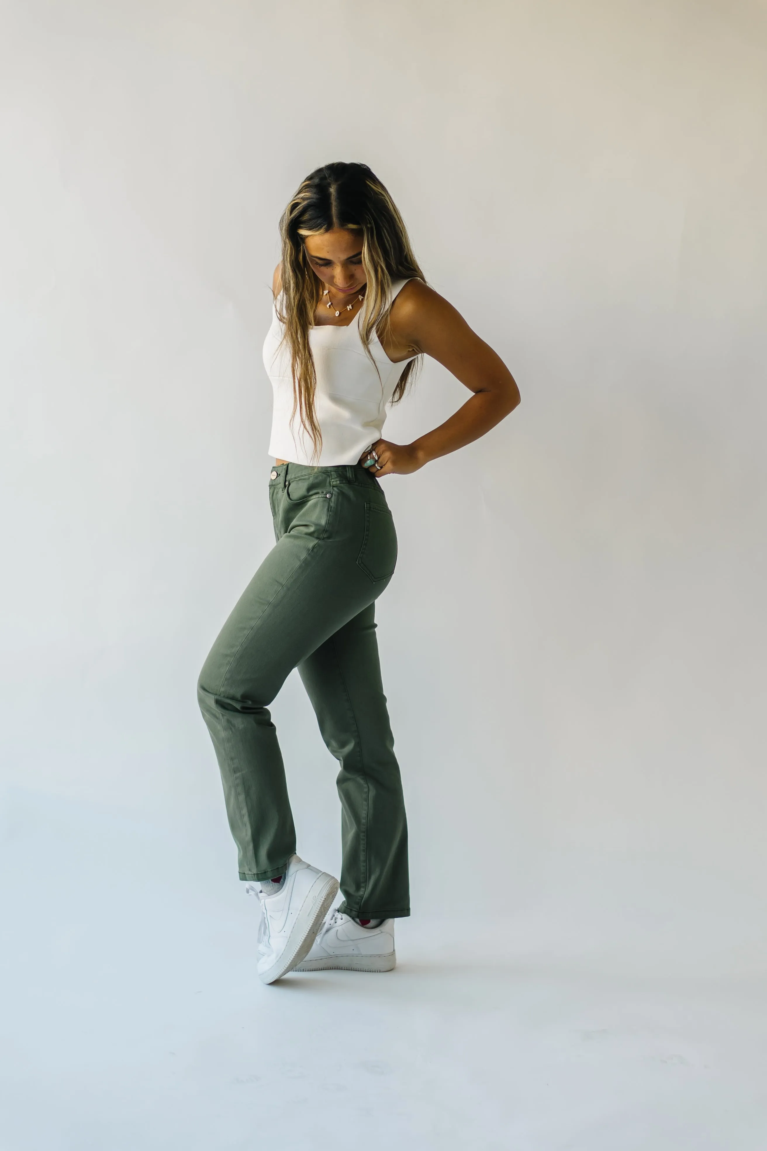 The Roberta High Rise Straight Leg Jean in Olive