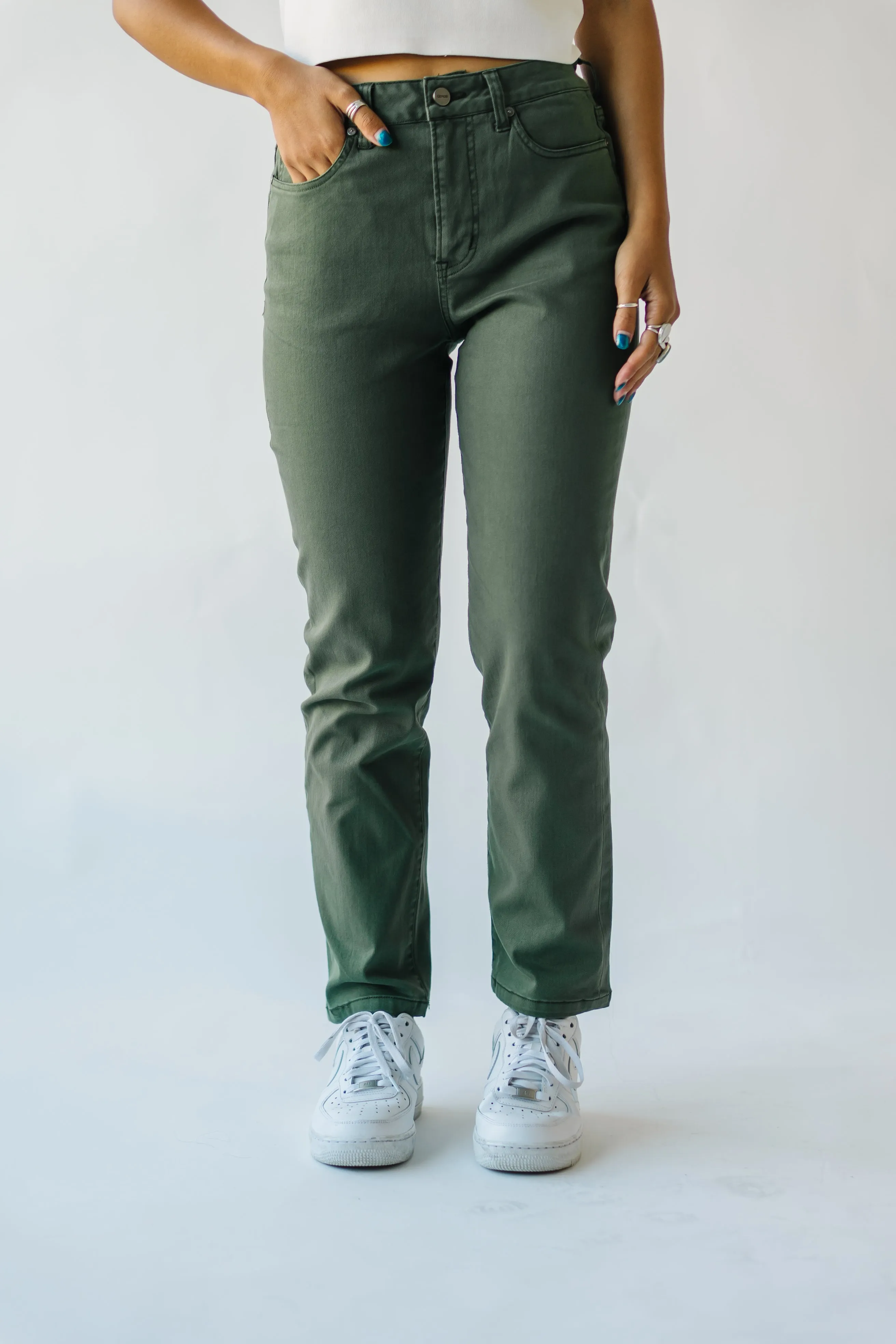 The Roberta High Rise Straight Leg Jean in Olive