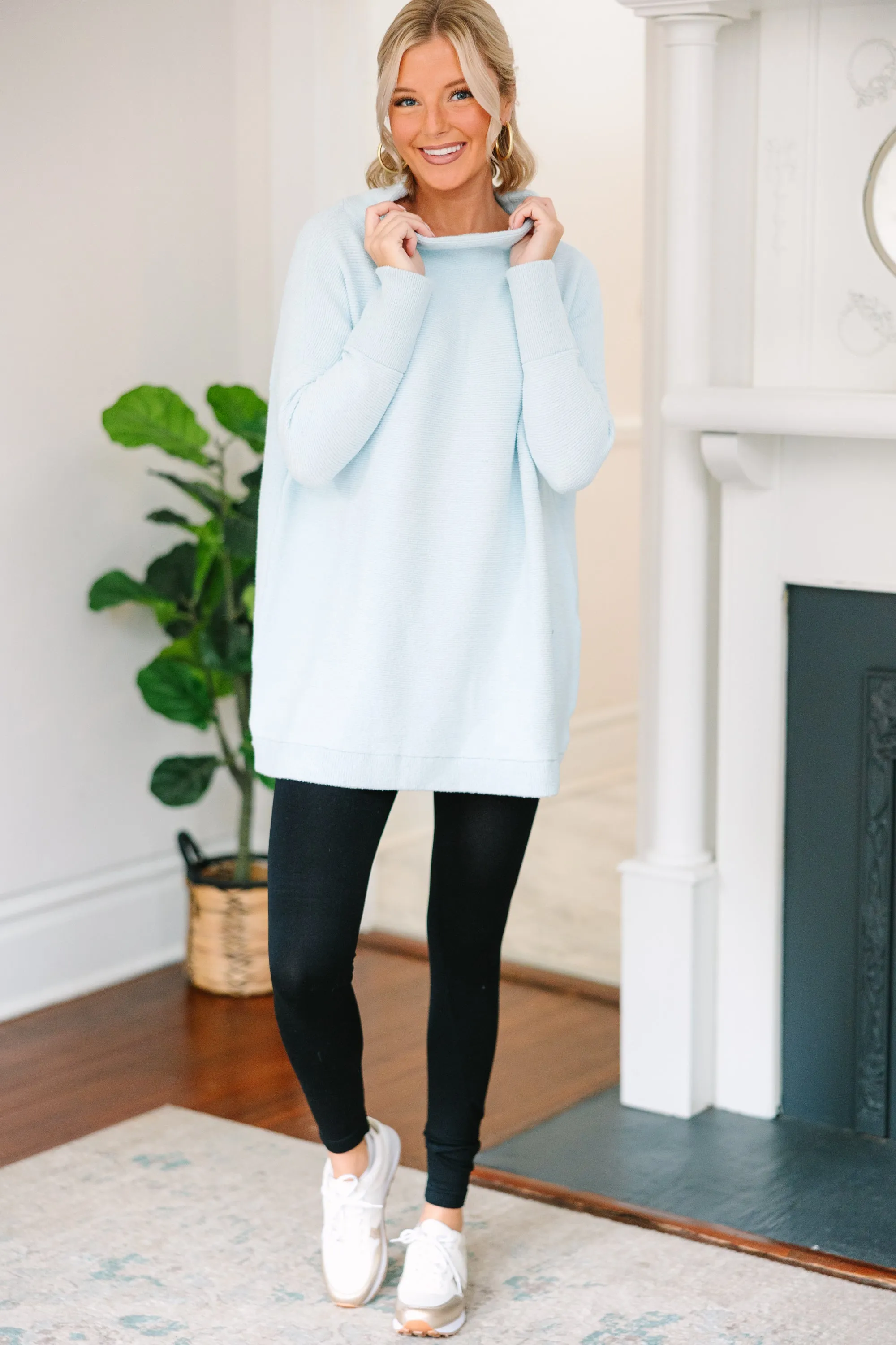 The Slouchy Light Blue Mock Neck Tunic