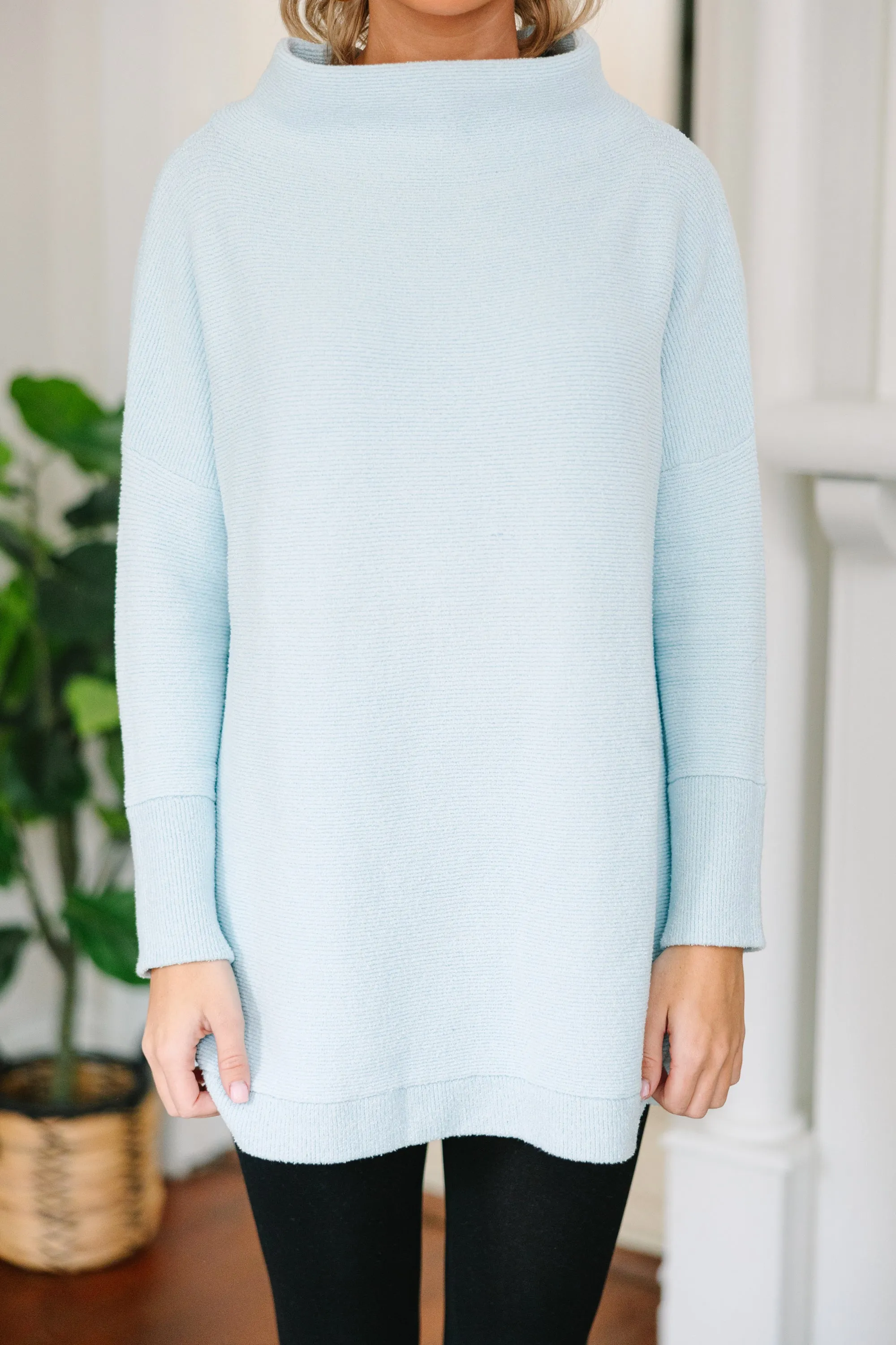 The Slouchy Light Blue Mock Neck Tunic