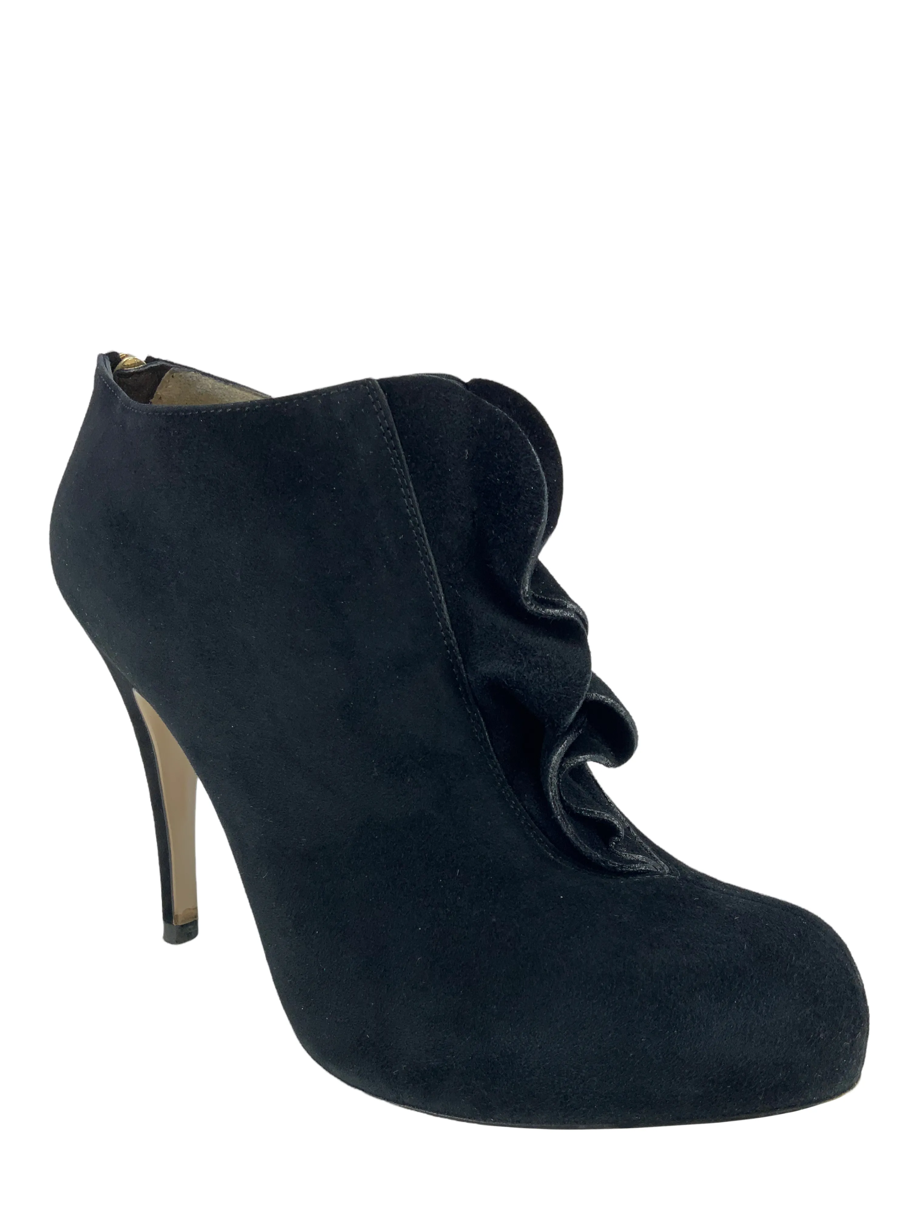 Valentino Suede Ruffle Ankle Boots Size 6.5