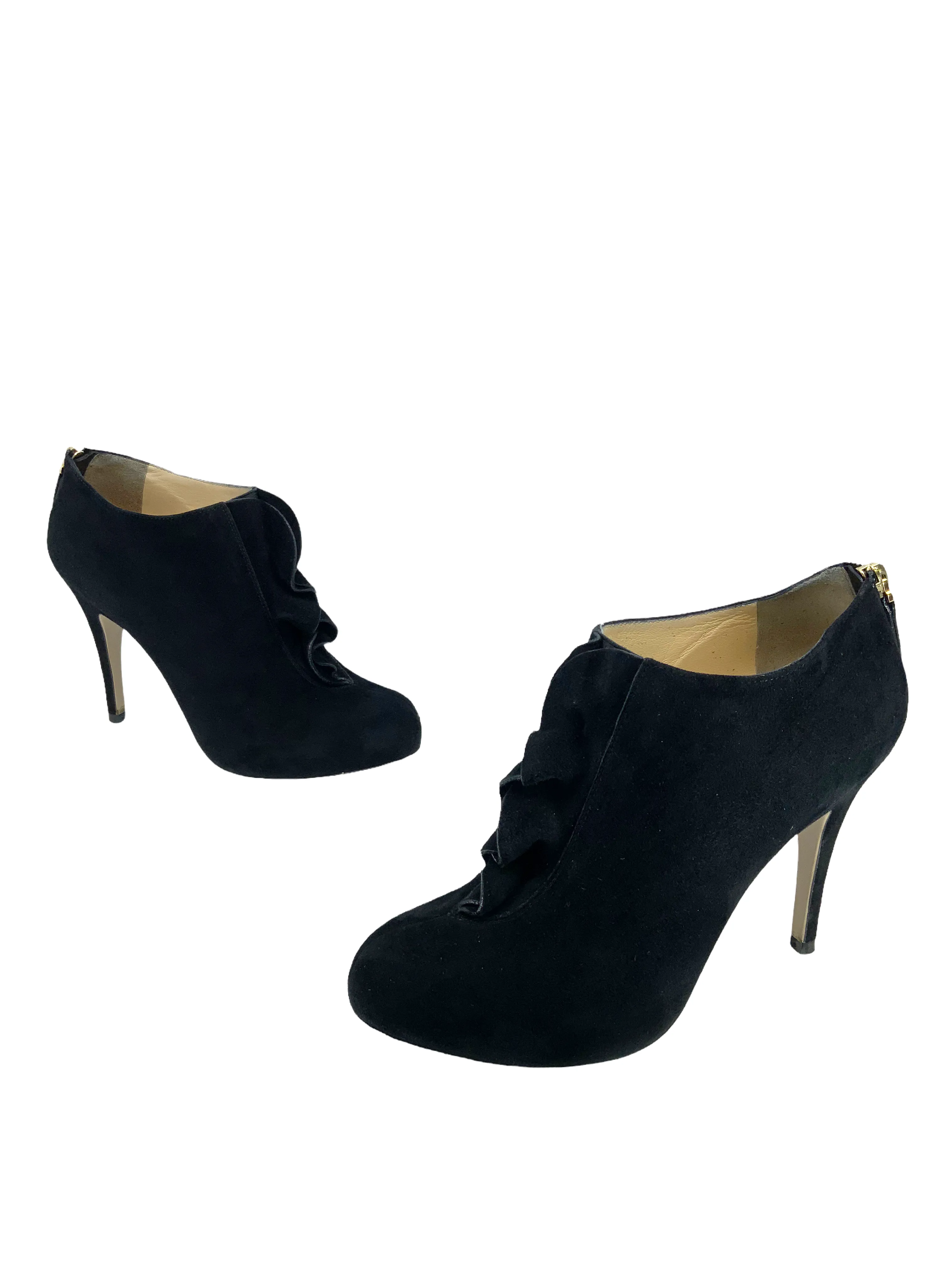 Valentino Suede Ruffle Ankle Boots Size 6.5