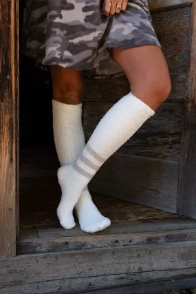 Varsity Stripe Boucle Knee Socks - Ivory