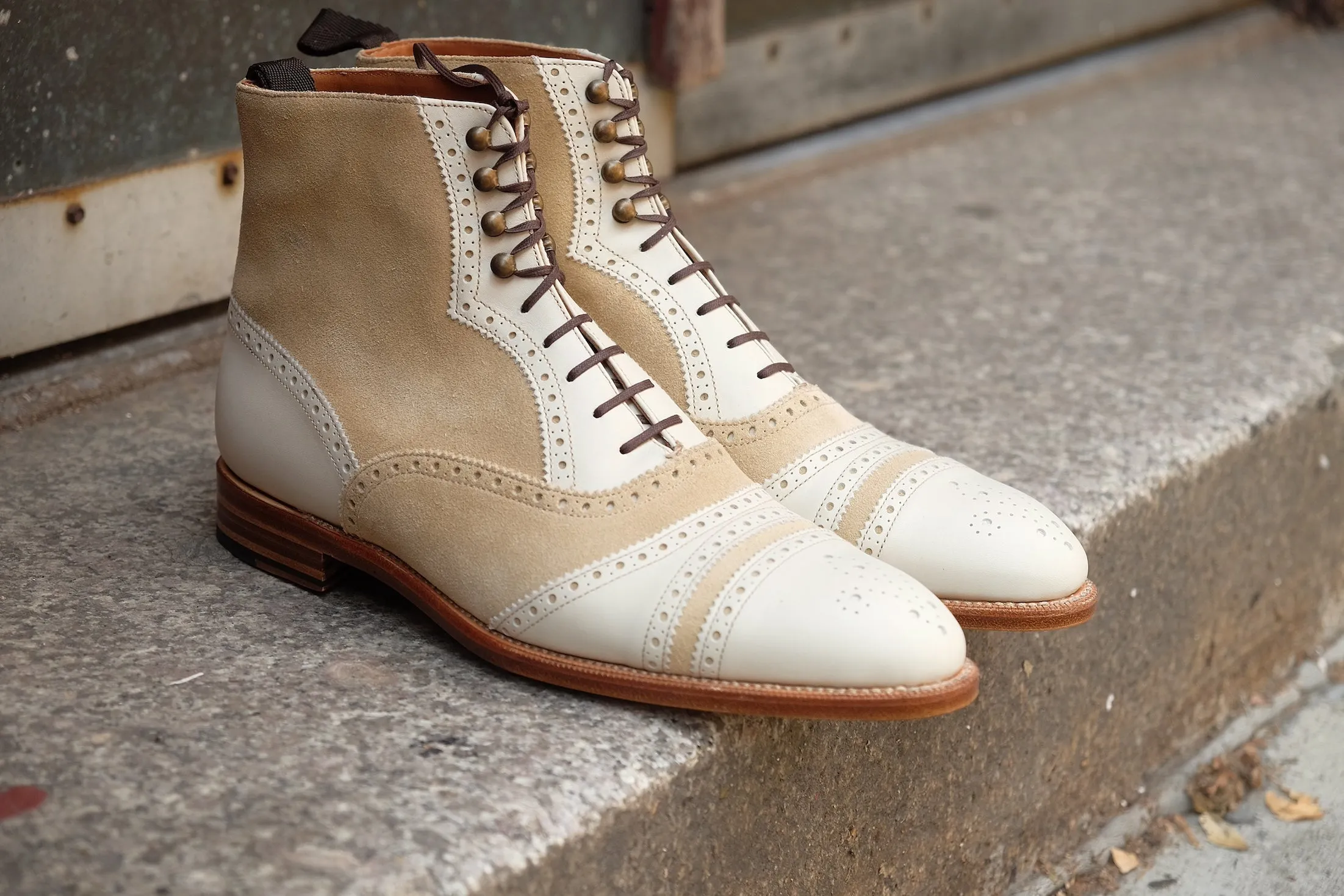 Whitman - MTO - Crust Calf / Light Cream Suede - NGT last - Single Leather Sole - Fleur De Lys Medallion