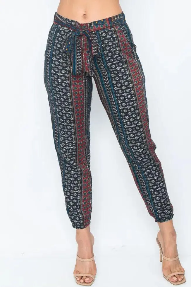 Women's Multicolor pants | Slouchy Fit Elastic Waist Front Tie