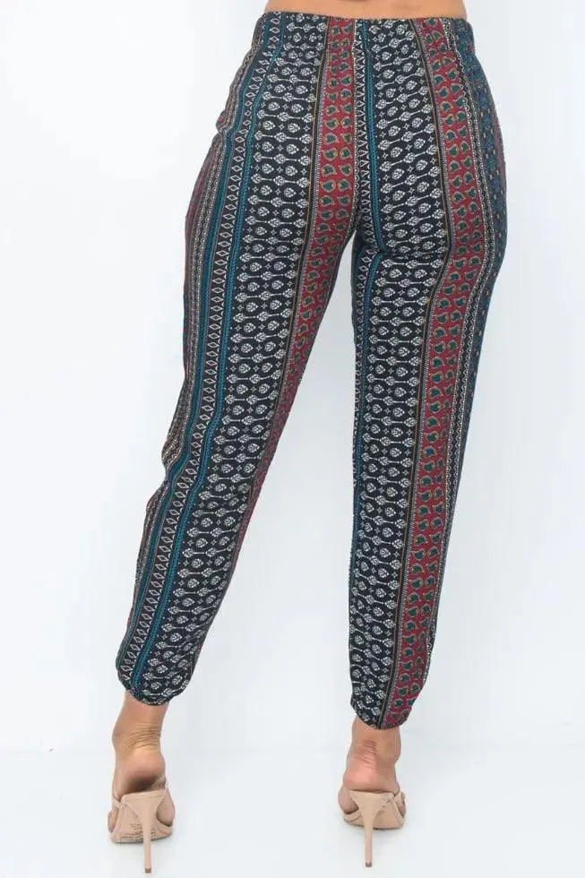 Women's Multicolor pants | Slouchy Fit Elastic Waist Front Tie