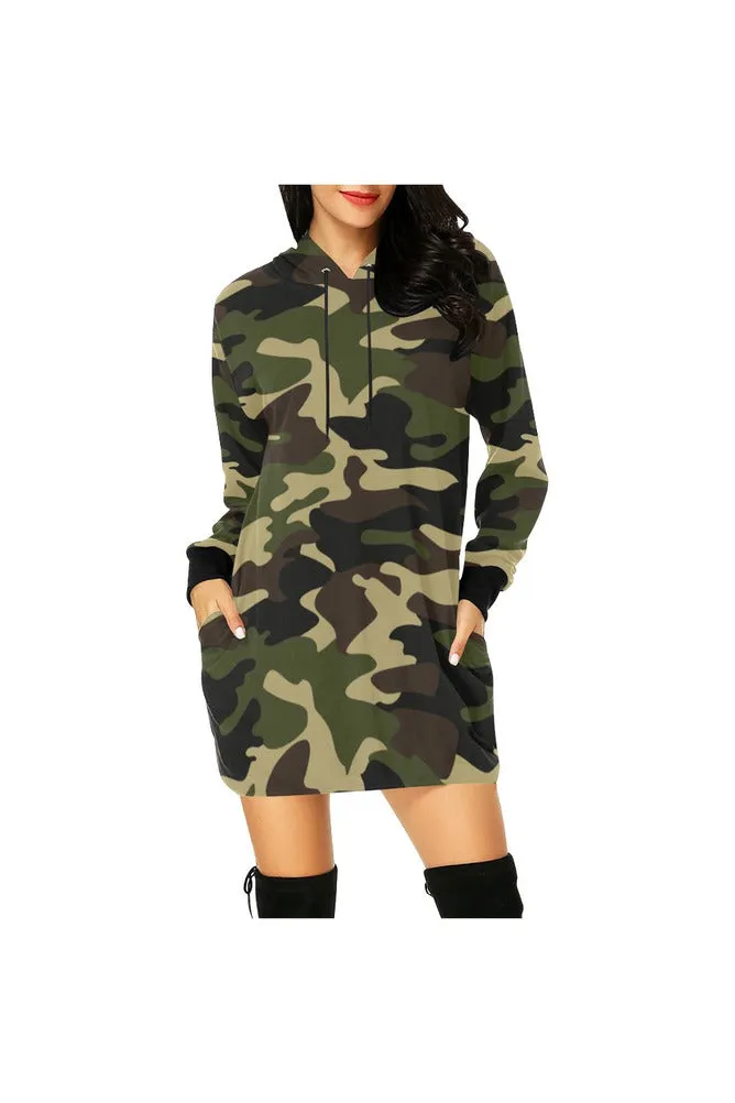 woodland camo hood All Over Print Hoodie Mini Dress (Model H27)