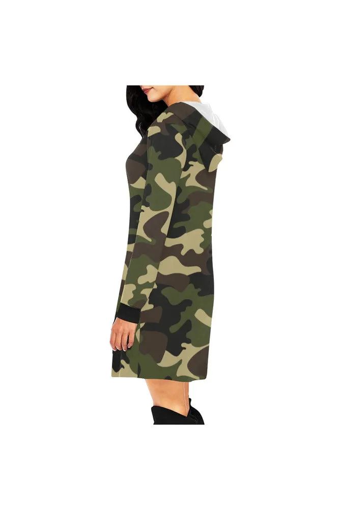 woodland camo hood All Over Print Hoodie Mini Dress (Model H27)