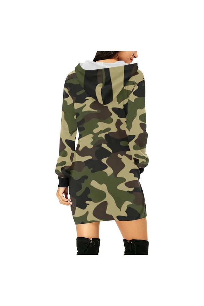 woodland camo hood All Over Print Hoodie Mini Dress (Model H27)