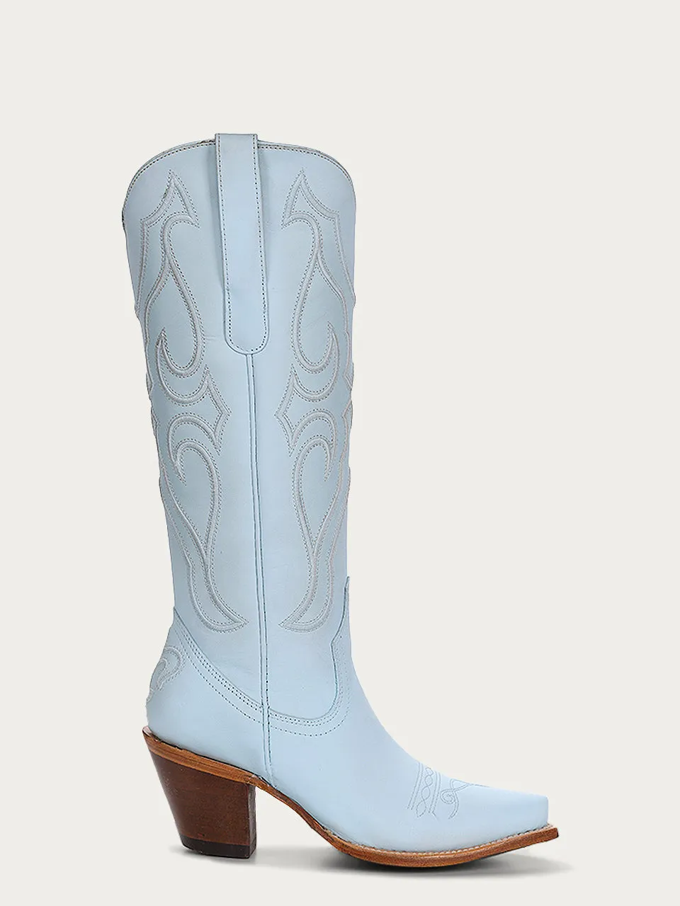 Z5254 - WOMEN'S BABY BLUE EMBROIDERY TALL TOP SNIP TOE COWBOY BOOT