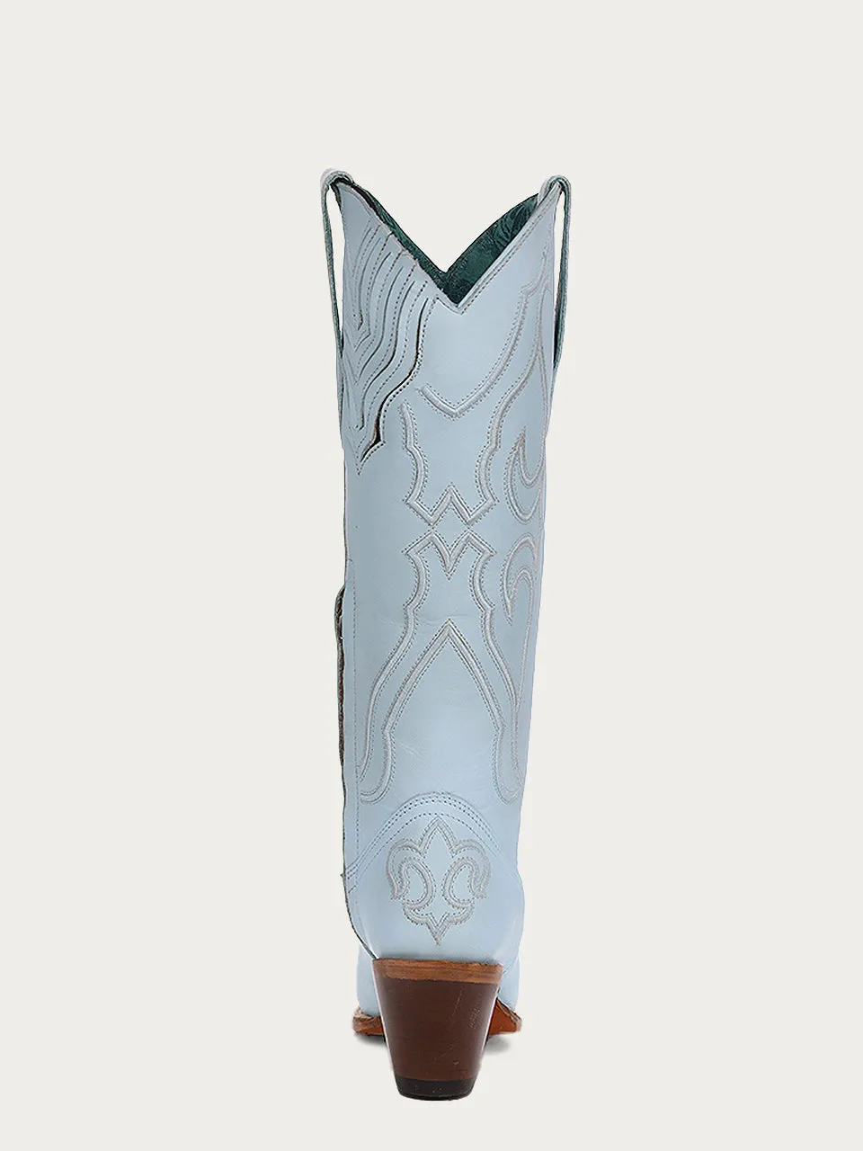 Z5254 - WOMEN'S BABY BLUE EMBROIDERY TALL TOP SNIP TOE COWBOY BOOT