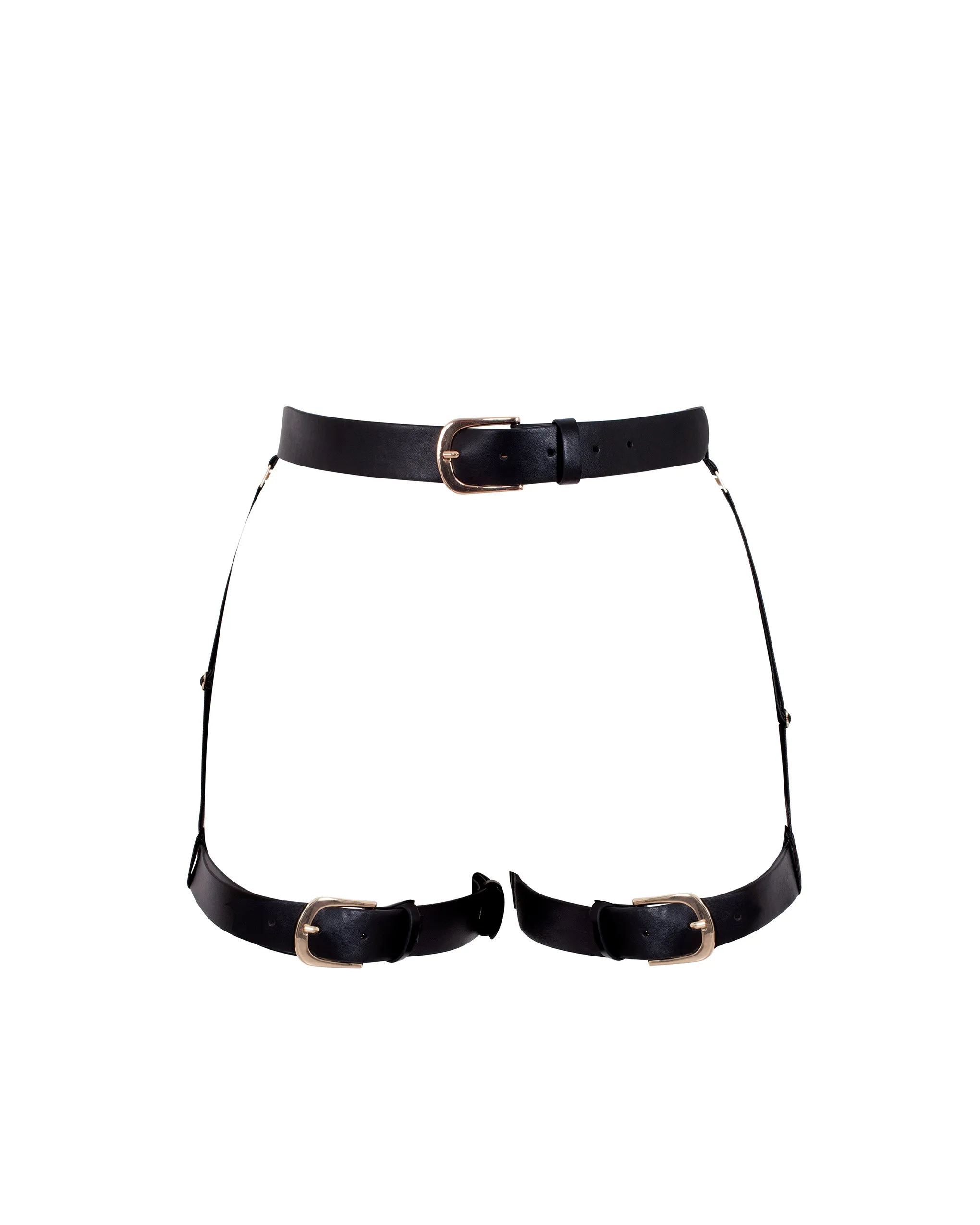 Zadie Faux Leather Thigh Harness Black/Gold